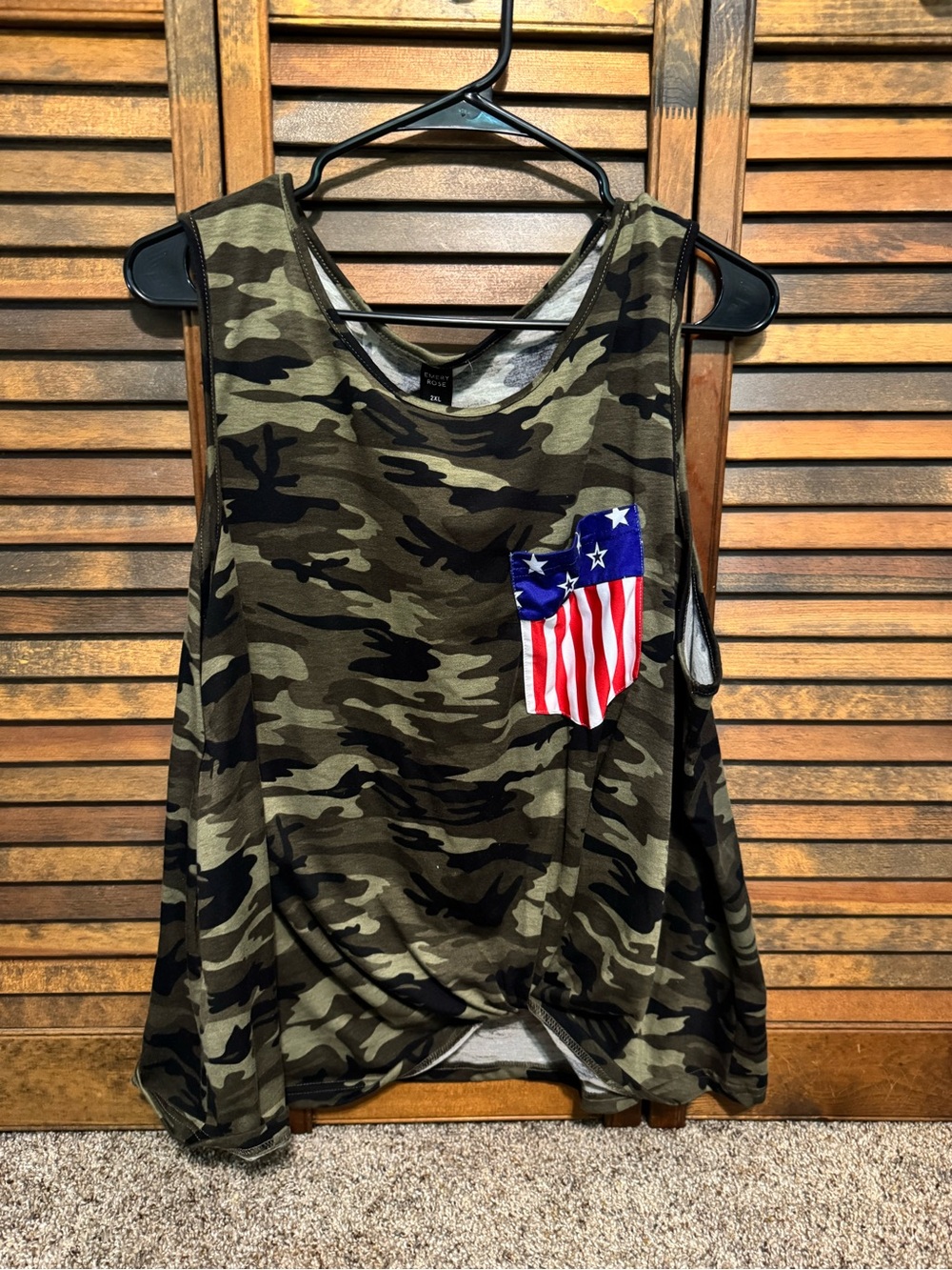 Camo Sleeveless Tank with American Flag Pocket USA patriotic